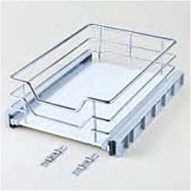 Выдвижная корзина для хранения сковородок и кастрюль, с шариковыми направляющими, с креплением для выдвижных фасадов, с доводчиком плавного закрывания. С дном из МДФ.